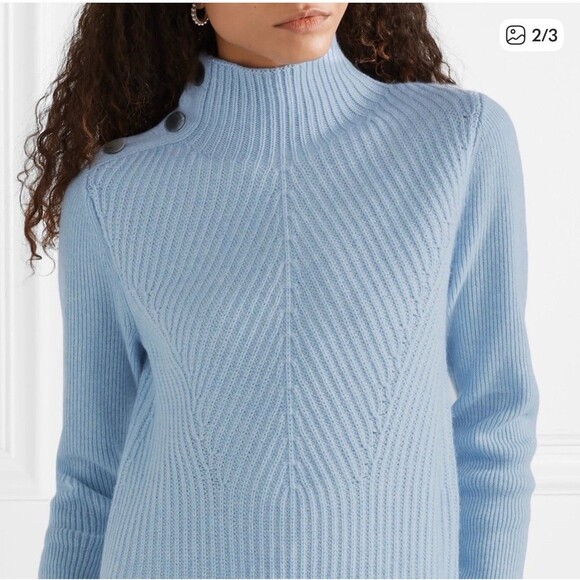 Veronica Beard Rama Blue Mock Neck Sweater Wool Cashmere Small - Picture 3 of 9